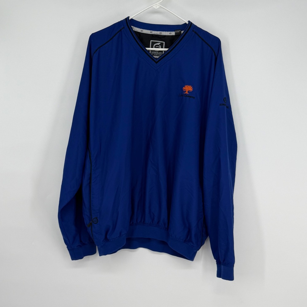 Sunderland of Scotland Mens Blue Lost‎ Canyons Golf V-Neck Windshirt Pullover L